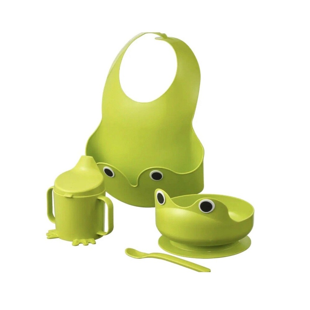 IKEA Children's Kids Green Frog MATA 4 PC Dinnerware Dish Set NEW